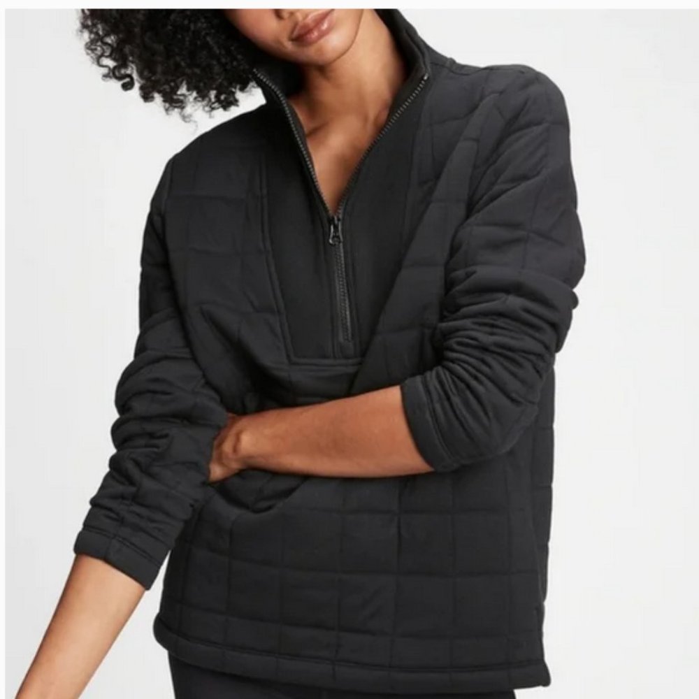 GAP | Women’s Black Quilted Jacquard Half-Zip Sweatshirt Jacket Size LARGE